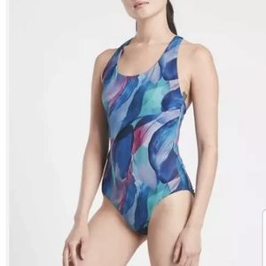 Athleta Malibu Printed One Piece Swimsuit, Large, Make A Splash Cool, NWT